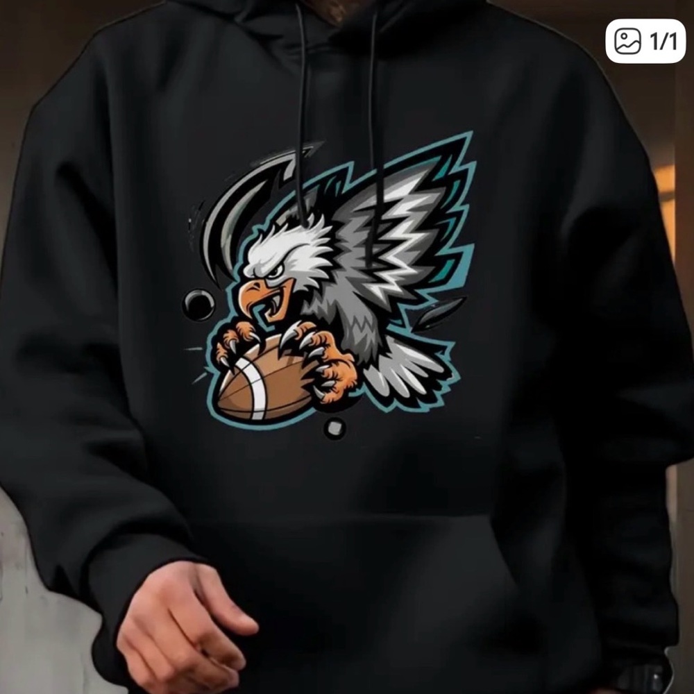 PHILADELPHIA EAGLES XL UNISEX SCREEN PRINT HOODIE W/ DRAWSTRING GREEN BLACK NWOT
